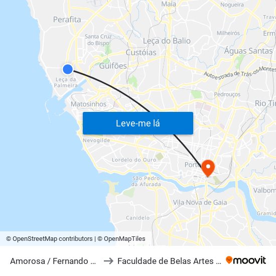 Amorosa / Fernando Aroso (Supermercado) to Faculdade de Belas Artes da Universidade do Porto map