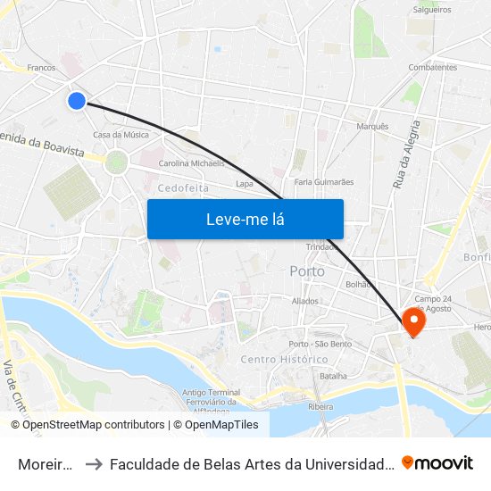 Moreira Sá to Faculdade de Belas Artes da Universidade do Porto map