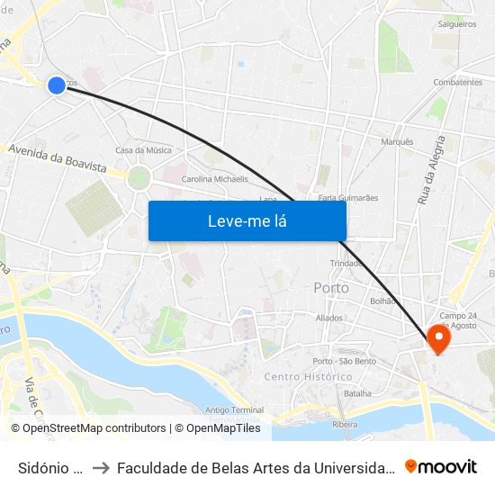 Sidónio Pais to Faculdade de Belas Artes da Universidade do Porto map