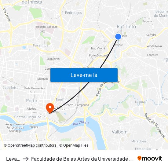 Levada to Faculdade de Belas Artes da Universidade do Porto map