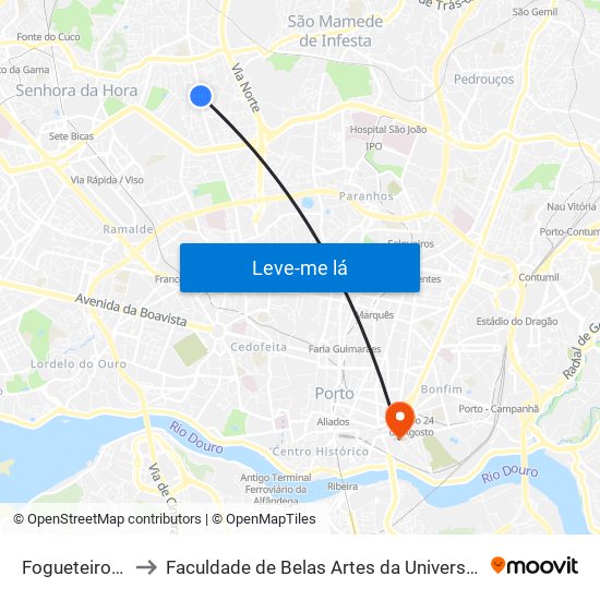 Fogueteiros (Sul) to Faculdade de Belas Artes da Universidade do Porto map