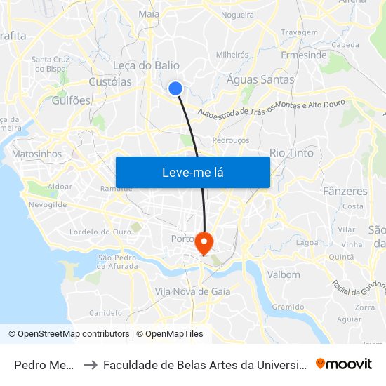 Pedro Mesquita to Faculdade de Belas Artes da Universidade do Porto map