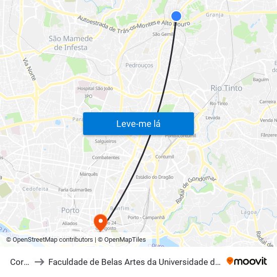 Corim to Faculdade de Belas Artes da Universidade do Porto map