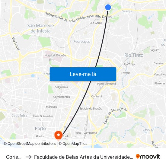 Coriscos to Faculdade de Belas Artes da Universidade do Porto map