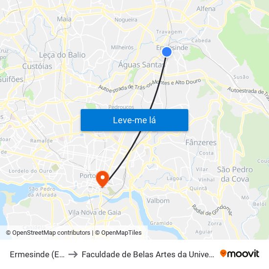 Ermesinde (Estação) to Faculdade de Belas Artes da Universidade do Porto map