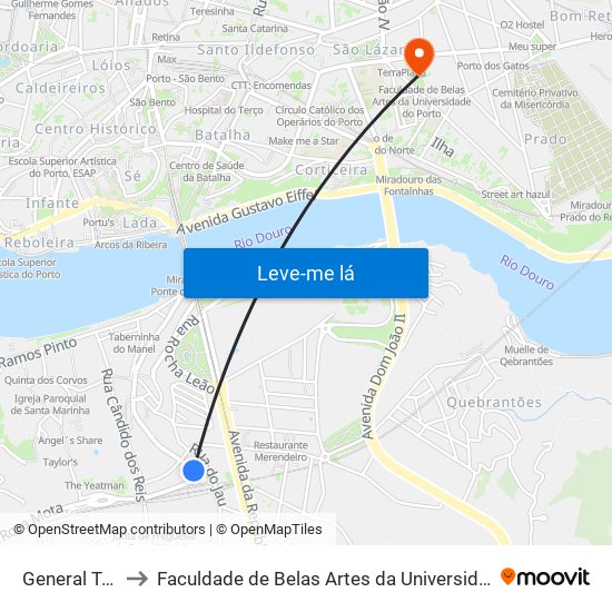 General Torres to Faculdade de Belas Artes da Universidade do Porto map