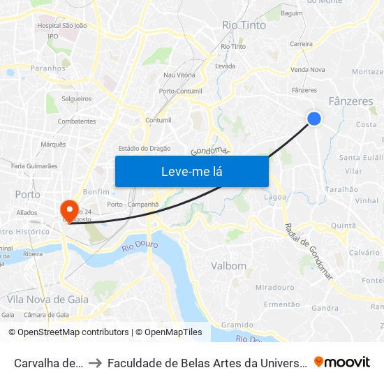 Carvalha de Baixo to Faculdade de Belas Artes da Universidade do Porto map