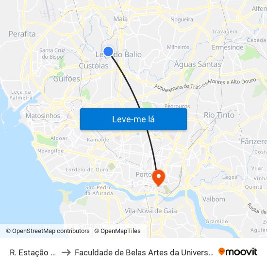 R. Estação Araújo to Faculdade de Belas Artes da Universidade do Porto map