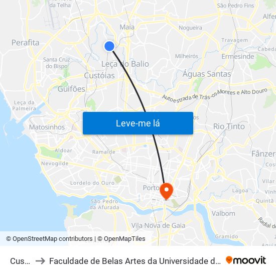 Custió to Faculdade de Belas Artes da Universidade do Porto map