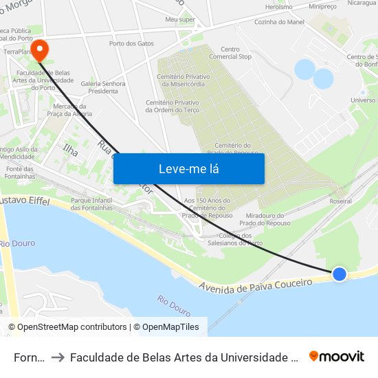 Fornos to Faculdade de Belas Artes da Universidade do Porto map