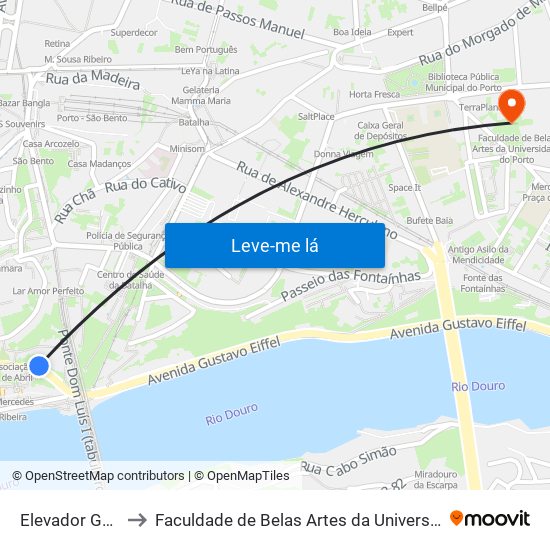 Elevador Guindais to Faculdade de Belas Artes da Universidade do Porto map