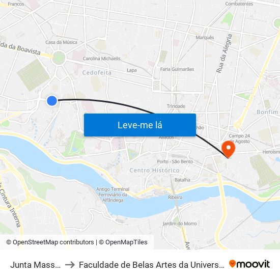 Junta Massarelos to Faculdade de Belas Artes da Universidade do Porto map