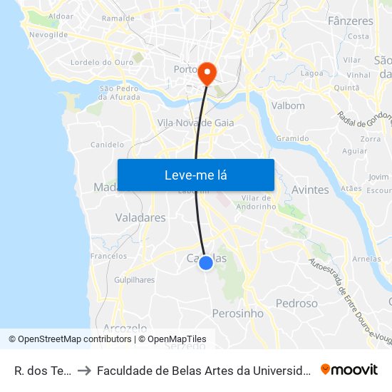 R. dos Terços to Faculdade de Belas Artes da Universidade do Porto map