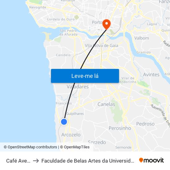 Café Avenida to Faculdade de Belas Artes da Universidade do Porto map