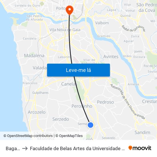 Bagaço to Faculdade de Belas Artes da Universidade do Porto map