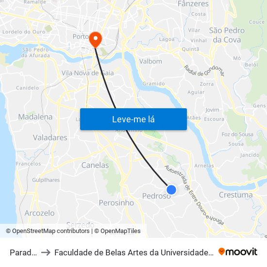 Paradela to Faculdade de Belas Artes da Universidade do Porto map