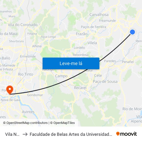 Vila Nova to Faculdade de Belas Artes da Universidade do Porto map