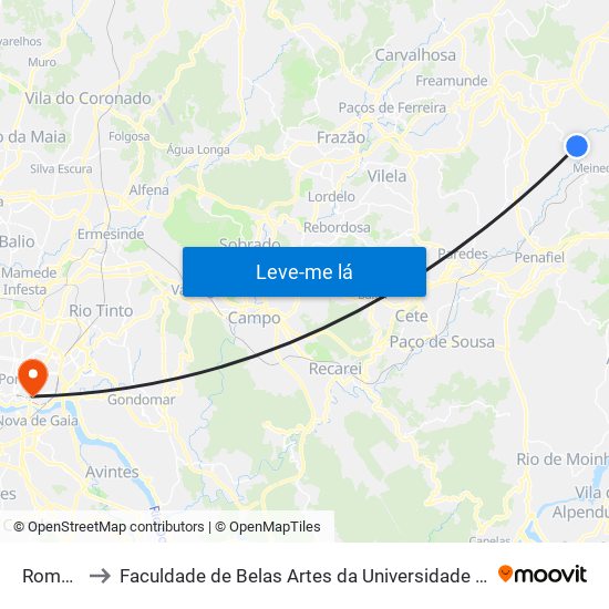 Romariz to Faculdade de Belas Artes da Universidade do Porto map