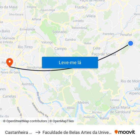 Castanheira de Baixo to Faculdade de Belas Artes da Universidade do Porto map