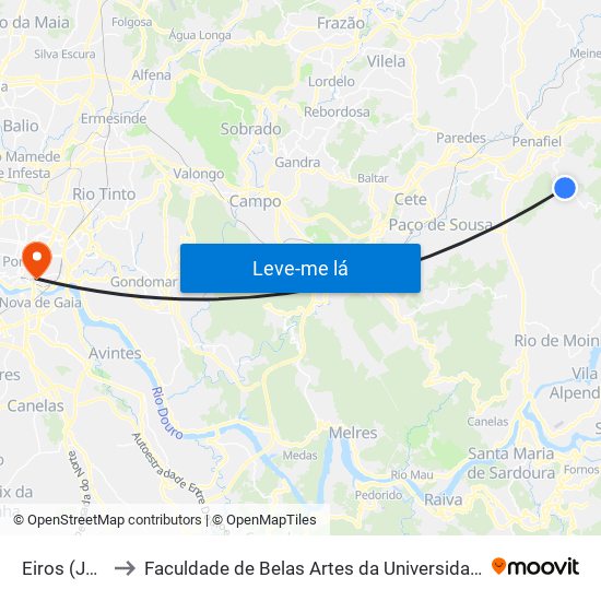 Eiros (Junta) to Faculdade de Belas Artes da Universidade do Porto map