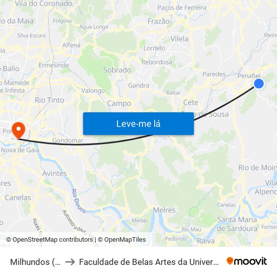 Milhundos (Igreja) to Faculdade de Belas Artes da Universidade do Porto map