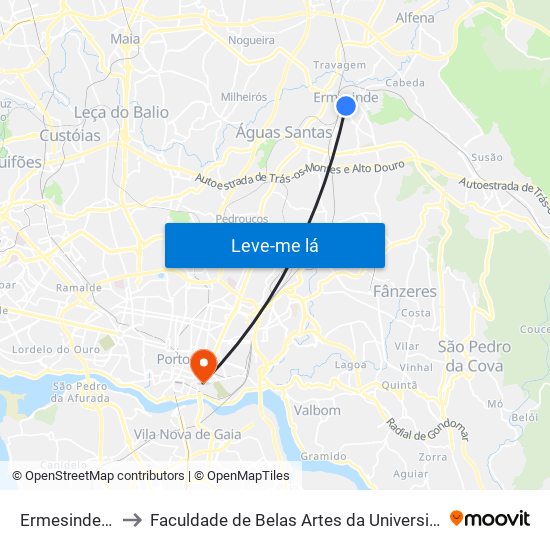 Ermesinde - B. V. to Faculdade de Belas Artes da Universidade do Porto map