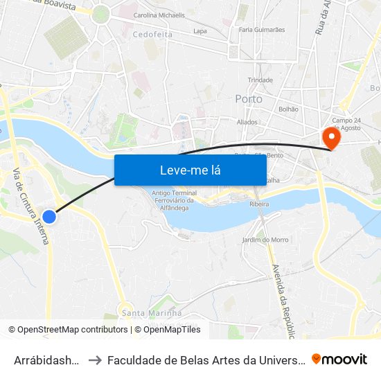 Arrábidashopping to Faculdade de Belas Artes da Universidade do Porto map