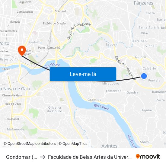 Gondomar (Souto) to Faculdade de Belas Artes da Universidade do Porto map