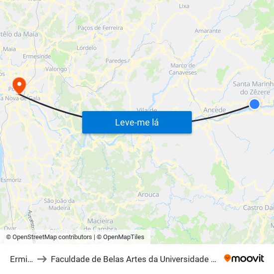 Ermida to Faculdade de Belas Artes da Universidade do Porto map