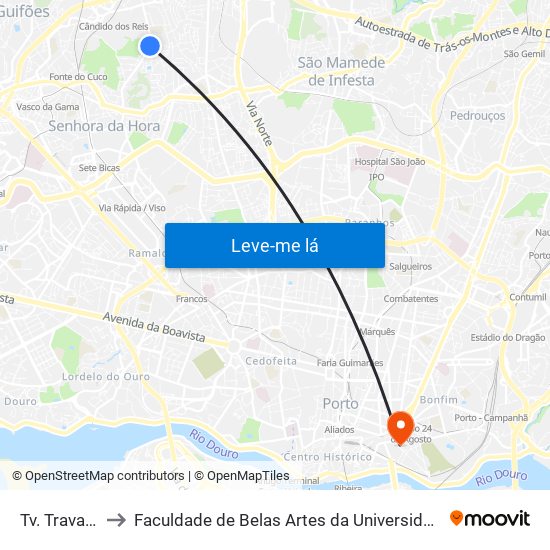 Tv. Travagem to Faculdade de Belas Artes da Universidade do Porto map