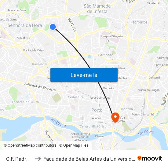 C.F. Padroense to Faculdade de Belas Artes da Universidade do Porto map