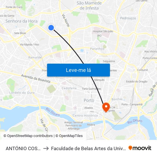 ANTÓNIO COSTA REIS 2 to Faculdade de Belas Artes da Universidade do Porto map