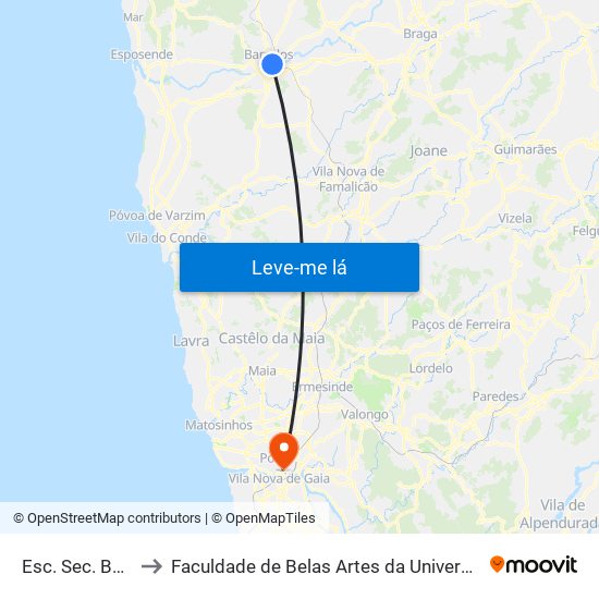 Esc. Sec. Barcelos to Faculdade de Belas Artes da Universidade do Porto map