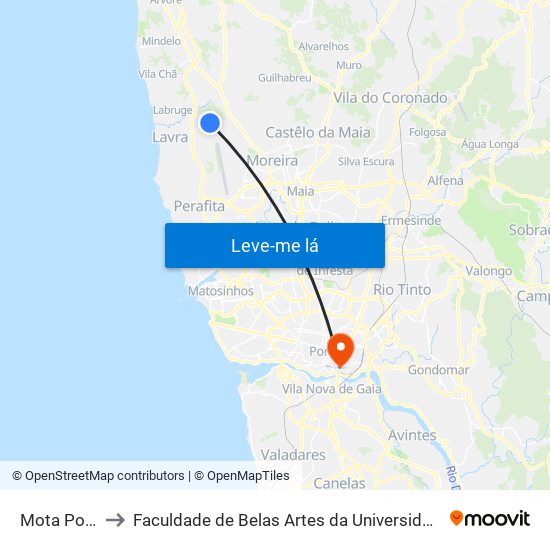 Mota Poente to Faculdade de Belas Artes da Universidade do Porto map