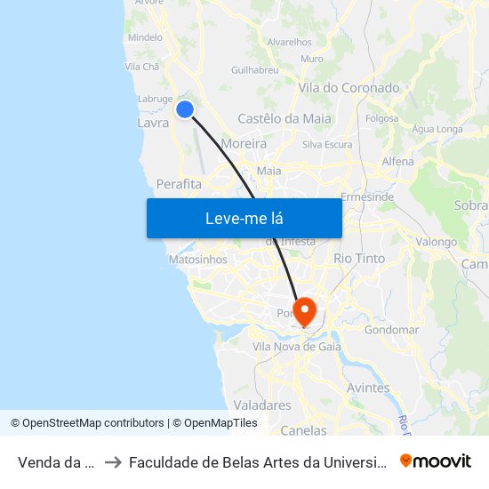 Venda da Velha to Faculdade de Belas Artes da Universidade do Porto map