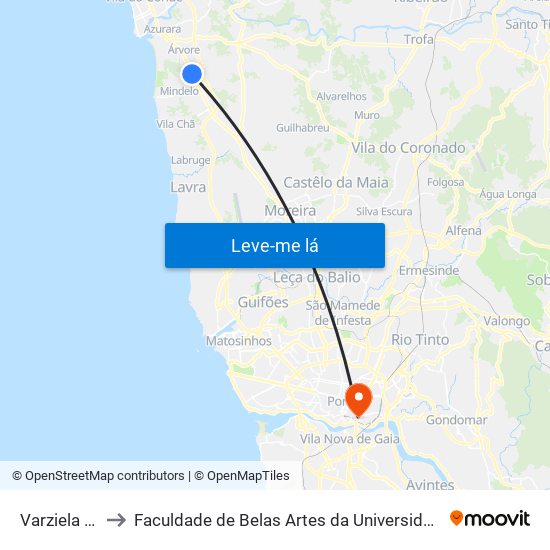 Varziela (Sul) to Faculdade de Belas Artes da Universidade do Porto map