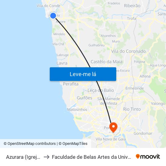 Azurara (Igreja Matriz) to Faculdade de Belas Artes da Universidade do Porto map