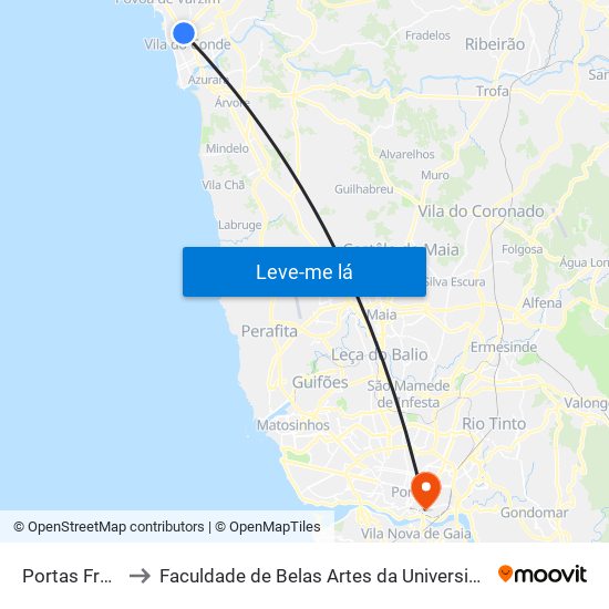 Portas Fronhas to Faculdade de Belas Artes da Universidade do Porto map