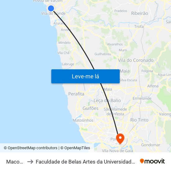 Maconde to Faculdade de Belas Artes da Universidade do Porto map