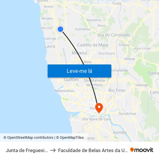 Junta de Freguesia de Modivas to Faculdade de Belas Artes da Universidade do Porto map