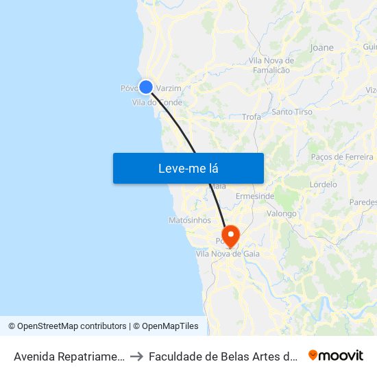 Avenida Repatriamento dos Poveiros to Faculdade de Belas Artes da Universidade do Porto map