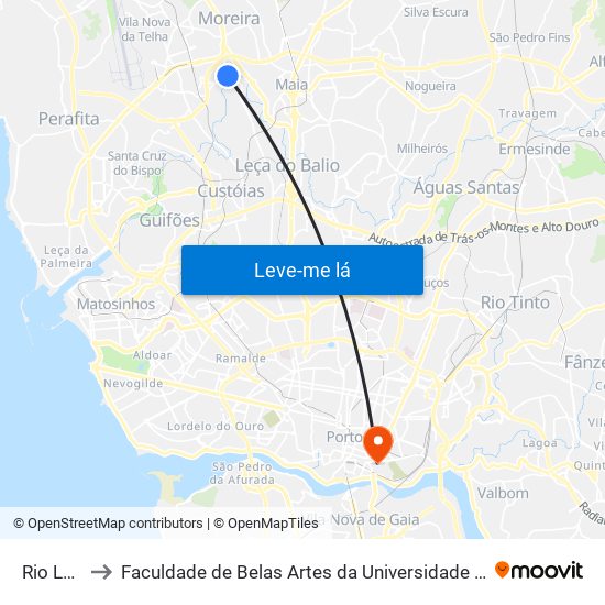 Rio Leça to Faculdade de Belas Artes da Universidade do Porto map