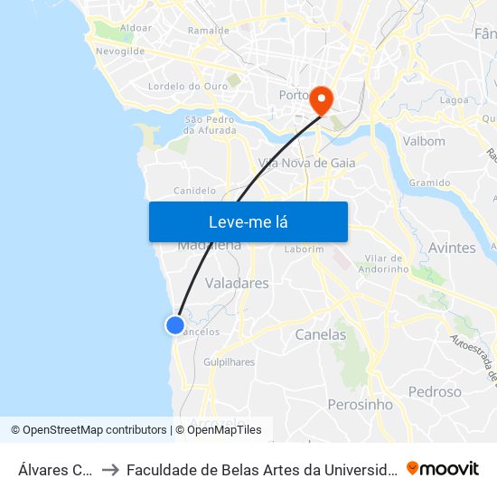 Álvares Cabral to Faculdade de Belas Artes da Universidade do Porto map