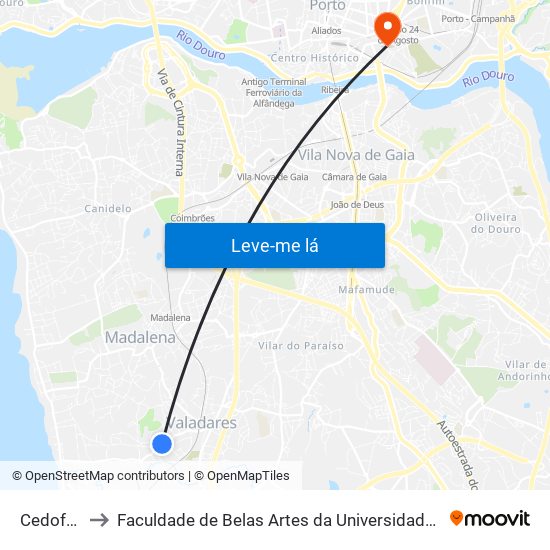 Cedofeita to Faculdade de Belas Artes da Universidade do Porto map