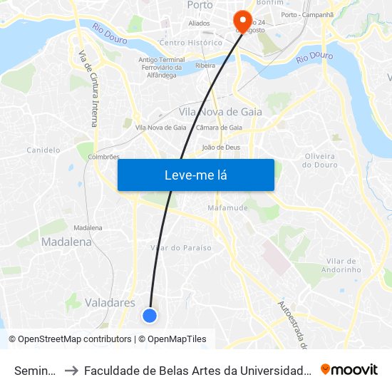 Seminário to Faculdade de Belas Artes da Universidade do Porto map