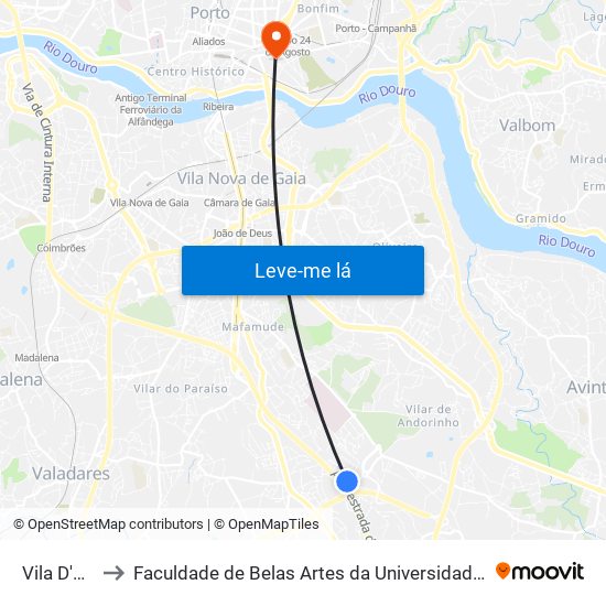 Vila D'Este to Faculdade de Belas Artes da Universidade do Porto map