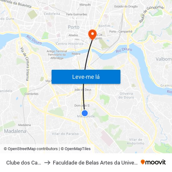 Clube dos Caçadores to Faculdade de Belas Artes da Universidade do Porto map