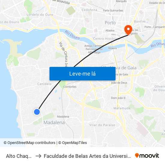 Alto Chaquedas to Faculdade de Belas Artes da Universidade do Porto map