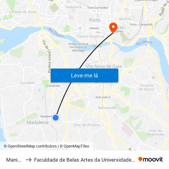 Maninho to Faculdade de Belas Artes da Universidade do Porto map