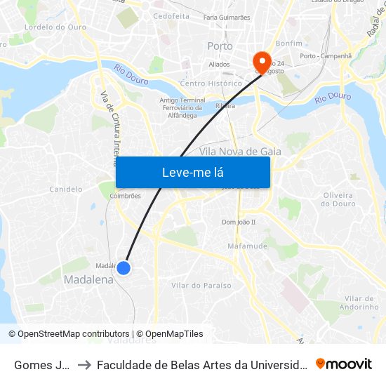 Gomes Júnior to Faculdade de Belas Artes da Universidade do Porto map